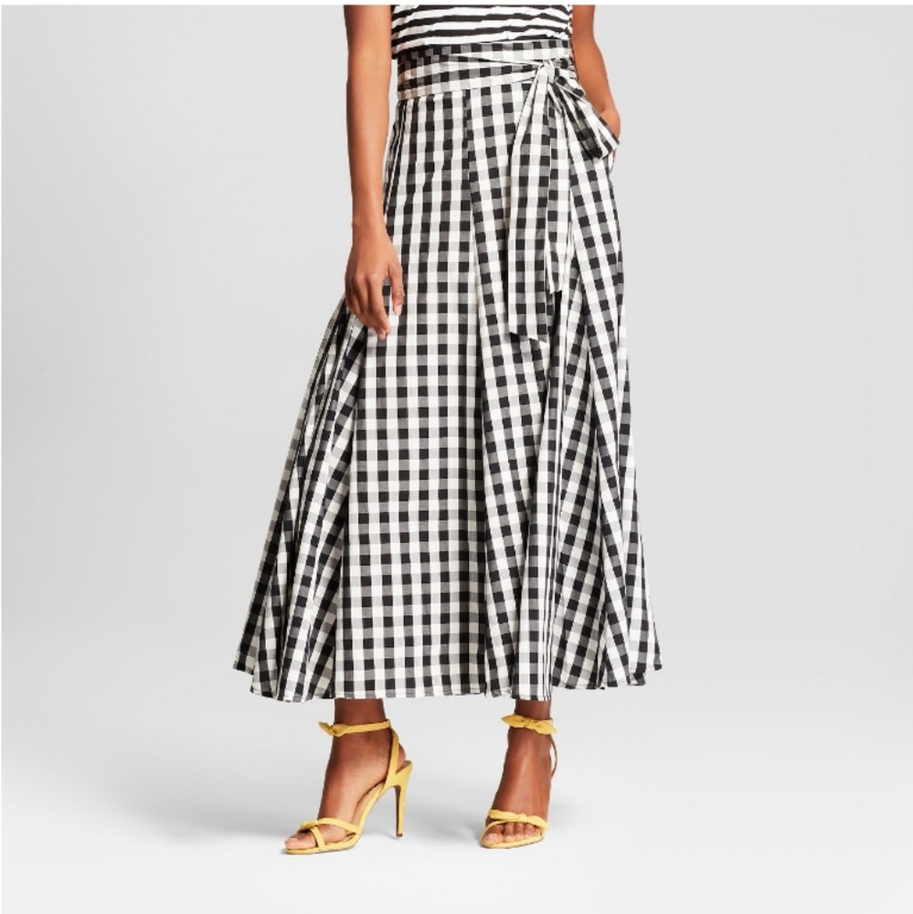 Women's belted gingham midi skirt-who what wear